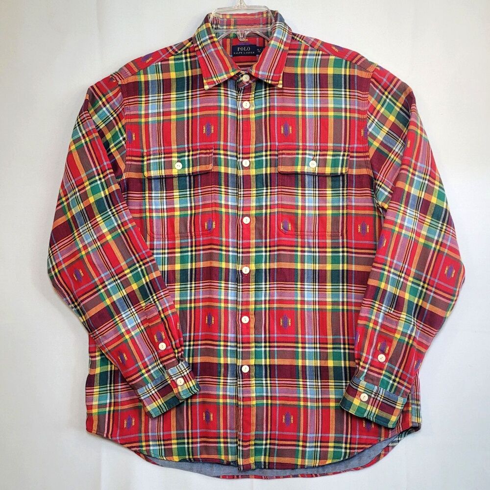 Polo Ralph Lauren Shirt Mens XL Multi Plaid Button Down Flannel Madras Navajo